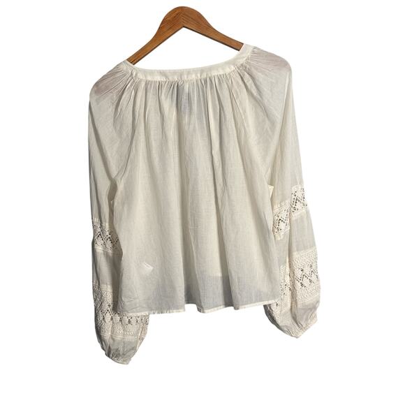 NWT Aerie White Crochet‎ Long Sleeve Button Down Shirt Cottage Medium Boho - Picture 5 of 6